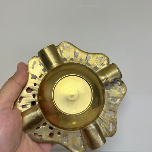 Vintage handmade brass ashtray with floral engravings