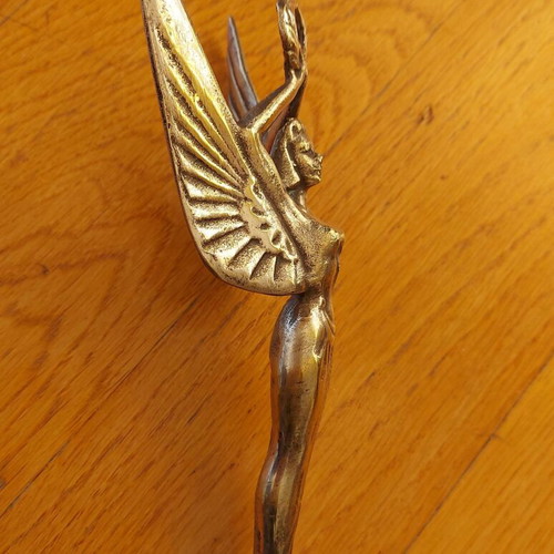 Winged Nike figure used, antique 1920-30, brass chrome plated car hood ornament