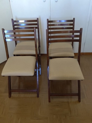 Folding chairs used, set of 4, solid wood with new upholstery