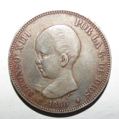 Silver coin 5 Pesetas 1890 like new