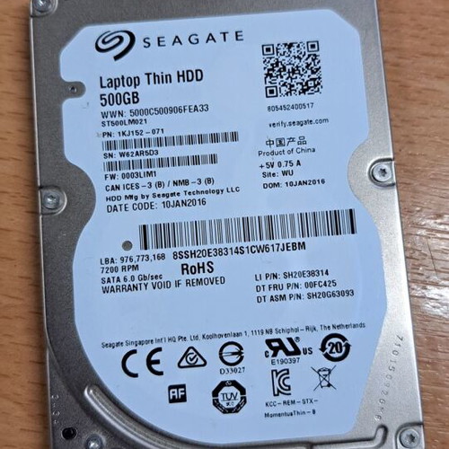 Seagate 2.5" 500GB HDD, used with good health
