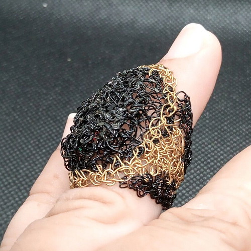 Handmade brass and black wire woven ring size 8