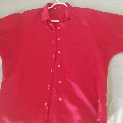 Vintage satin shirt No. 2 medium 38 bright red embossed polka dots like new