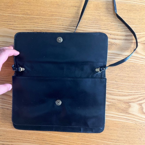 Vintage black python print leather shoulder bag used