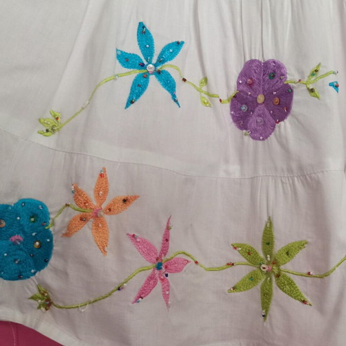 Acerbis White Summer Dress with Embroidered Flowers, Like New