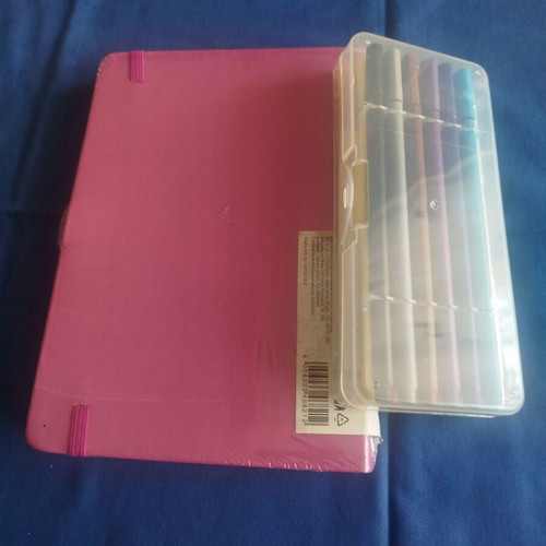 Large pink notebook and United Office fineliner pen set new
