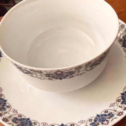 Ionia porcelain bowl with integrated sauce cup, like new