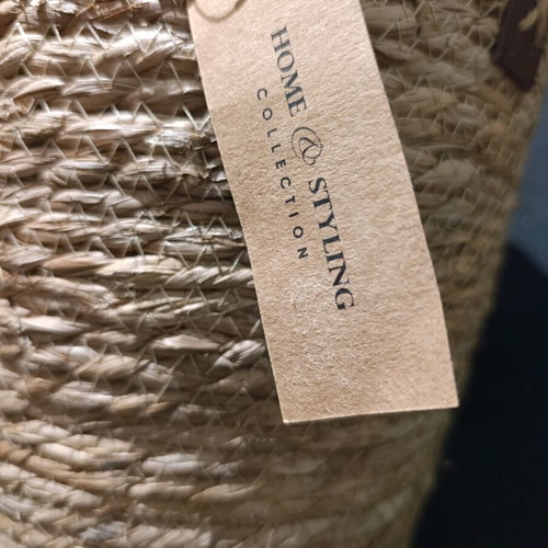 Wicker basket with leather handles like new, natural color
