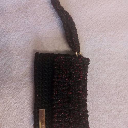 Handmade knitted handbag new, black-red
