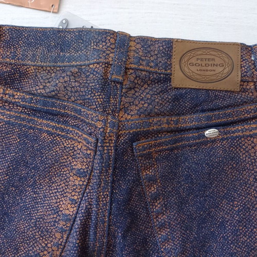 Peter Golding 078 Stretch Denim Flared Jeans like new, blue-gold
