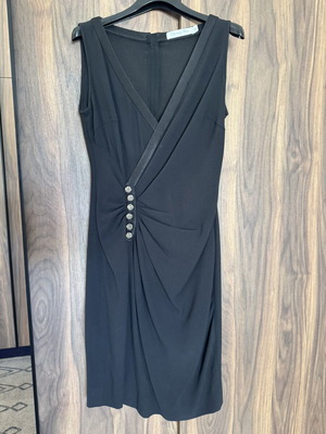 Christian Dior Black Draped Cocktail Dress with Crystal Buttons