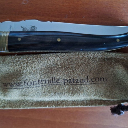 French knife new with leather sheath, 10 cm blade length