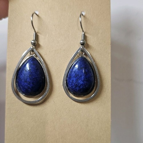 Dangling earrings with blue stones handmade
