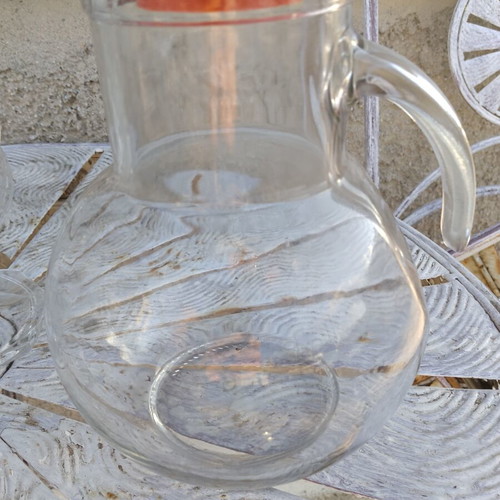 Vintage glassware set of 5 pieces, used, including pitchers and vase