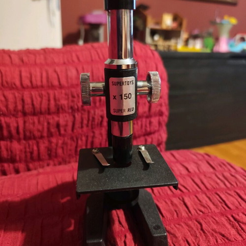 Vintage microscope used, toy with box, missing parts