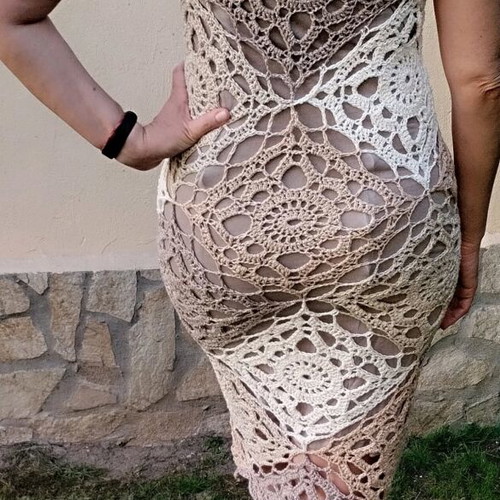Handmade crochet dress new, beige and brown, size XL