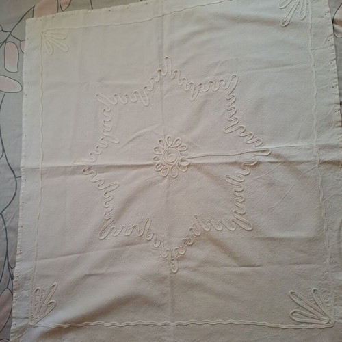 Traditional handmade kare 81×78, like new, white embroidered table linen