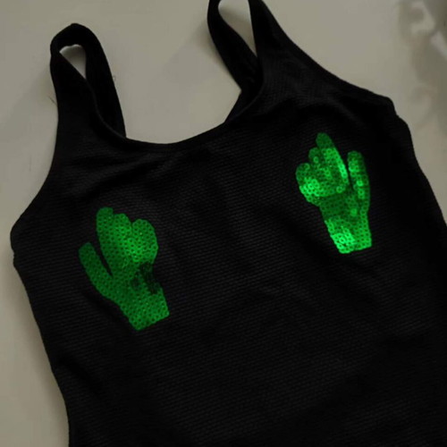 Children's one-piece swimsuit like new, 6-8 years, black with cacti