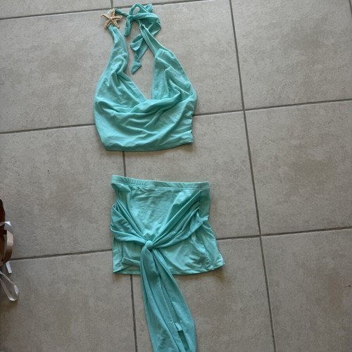 Turquoise Draped Two-Piece Set like new