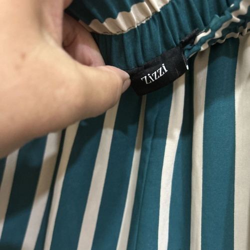 Zizzi women's striped emerald green and cream trousers