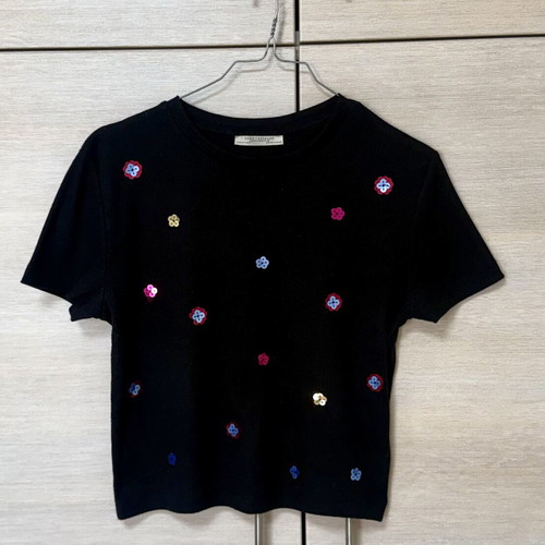 Zara black ribbed crop top with sequin embroidery, like new