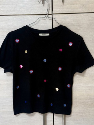 Zara black ribbed crop top with sequin embroidery, like new