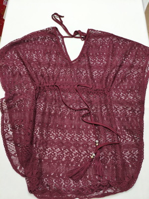 Beach cover up tunic lace burgundy like new