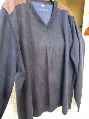 Men's winter blouse XL dark blue with brown shoulder and elbow details used
