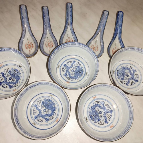 Vintage Jingdezhen Chinese Porcelain Set 10 Pieces like new