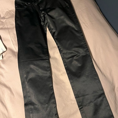 Satin-type pants black like new, mid-low waist
