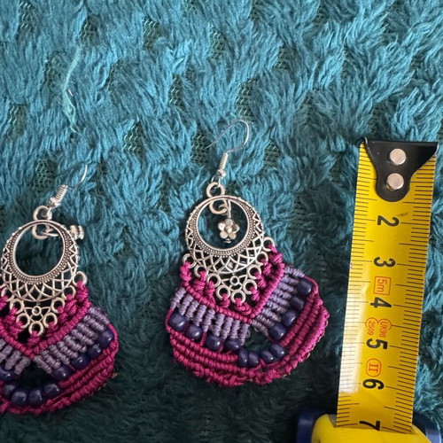 Macrame earrings new, purple and silver