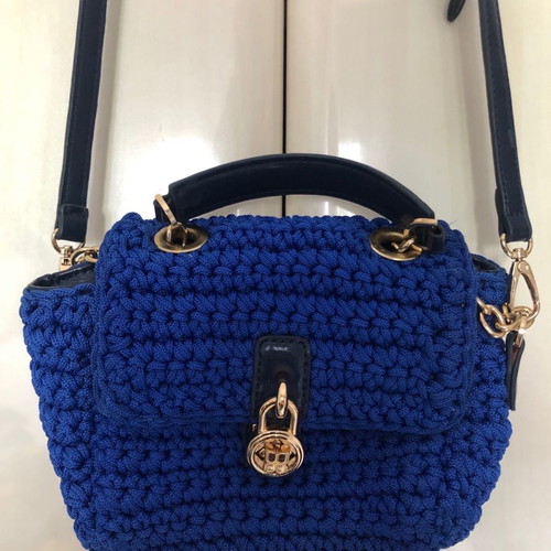 Twinset knitted crossbody bag blue new with detachable strap