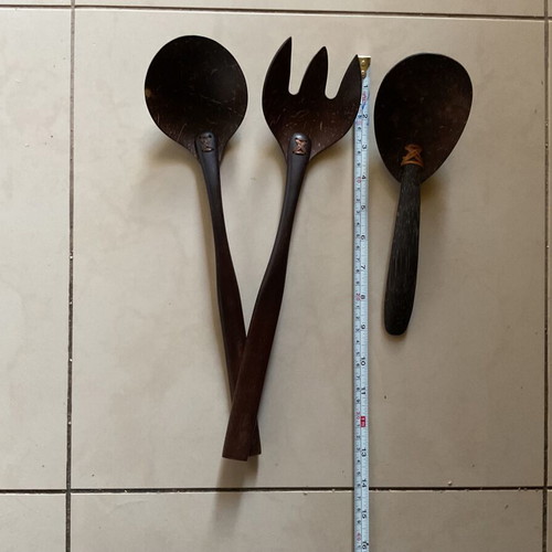 Handmade salad set and rice spoon like new from coconut and wood