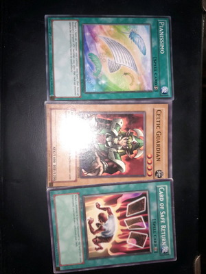 Yugioh cards used, Planissimo, Celtic Guardian, Card of Safe Return
