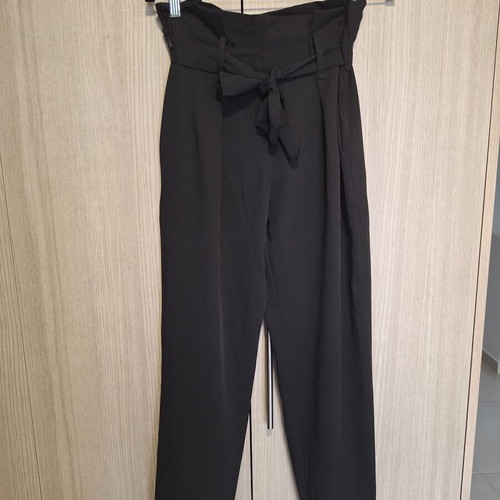 Don't Speak High-Waisted Black Paperbag Trousers with Belt, Size M