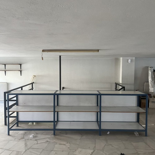 Professional aluminum workbench shelving unit used, 3 sections