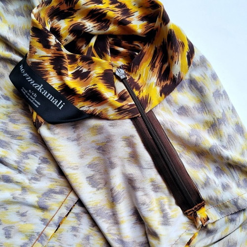 Norma Kamali rusty yellow leopard print blouse like new, size S
