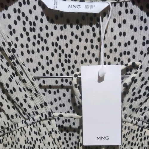 Mango Pomelo Tie Neck Spot Print Blouse new, beige with black polka dots