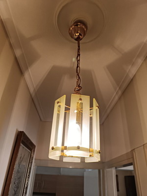 Bronze retro chandelier like new with glass, 25cm diameter, 60cm height