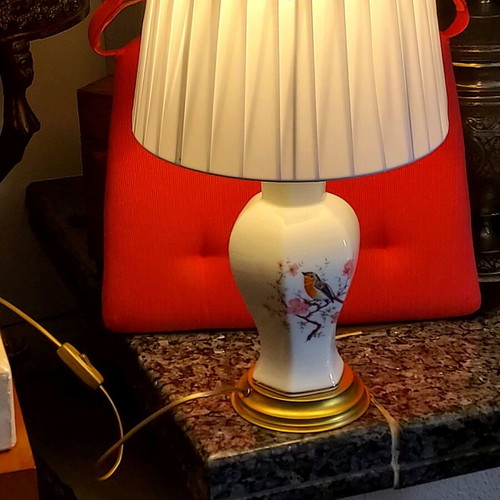 Opaline table lamp antique like new with hand painting and bronze base