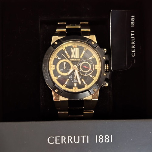 Cerruti 1881 men's chronograph watch new, black and gold