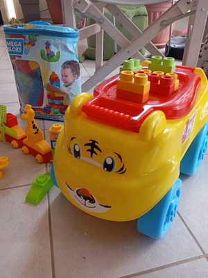 Clementoni baby walker with Mega Blocks and train toy used