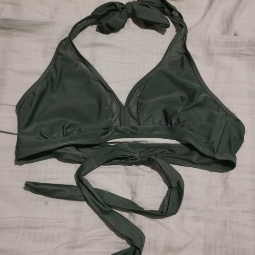 Swimwear top khaki-olive L like new with front transparency