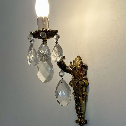 Five-Light Bronze Chandelier with Crystal Prisms like new