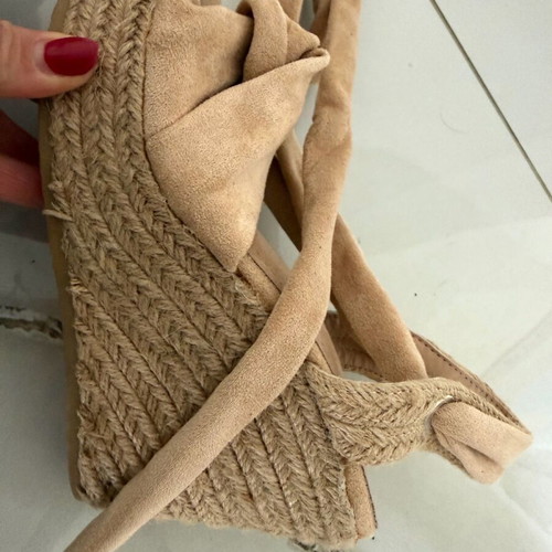 Beige platform sandals with ankle ties size 36 used