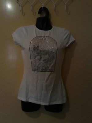 Zara бяла тениска с щампа лисица от камъни употребявана