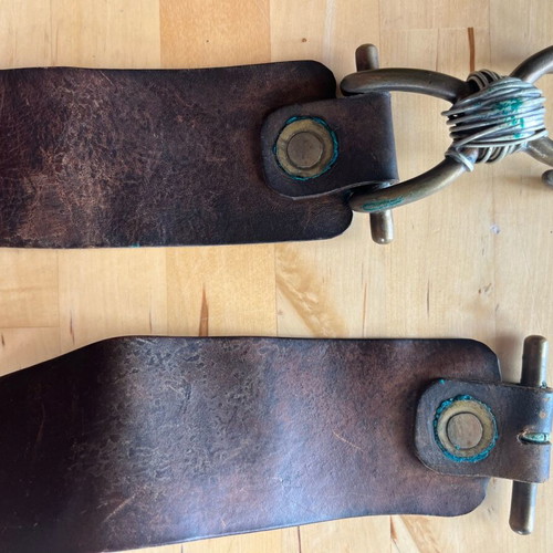 Brown leather belt with brass buckle used, size 90