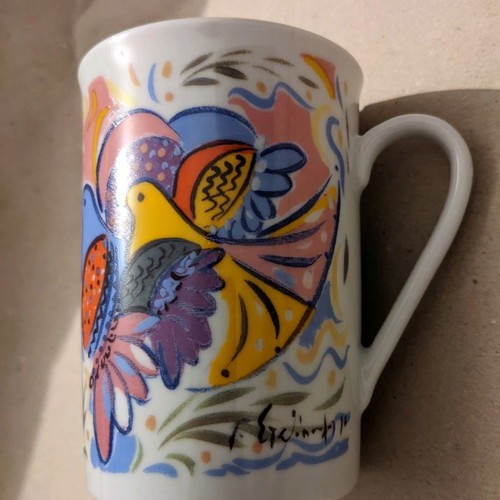 Manios porcelain mug used with painting by G. Stathopoulos