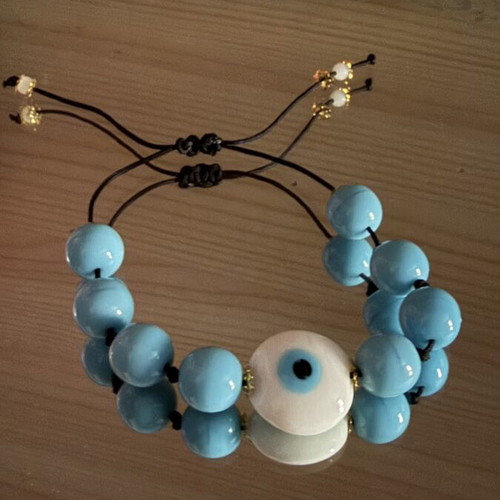 Turquoise Heart Necklace and Bracelet Set with Glass Eye New