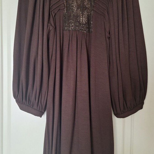 BCBG Maxazria Midi Dress like new, brown, long sleeves, lace detail